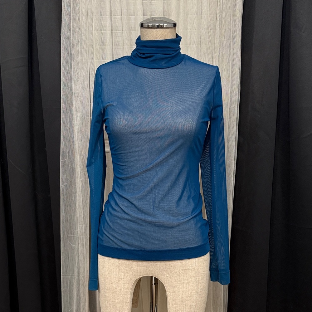 Blue Turtleneck Long Sleeve Top